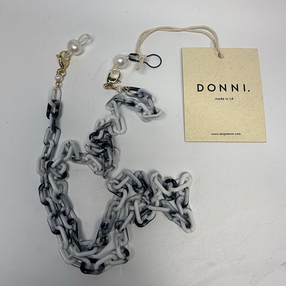 DONNI Mini Acetate Mask And Sunny Sunglasses Chain Black White New